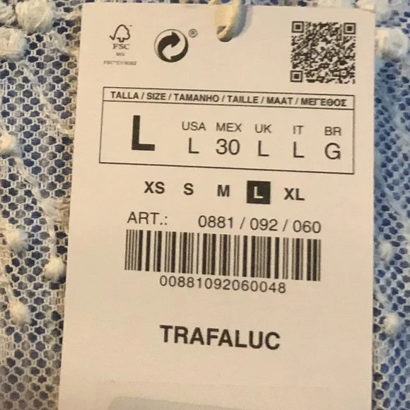 Zara blue striped peplum top with white lace overlay NWT - Picture 4 of 4